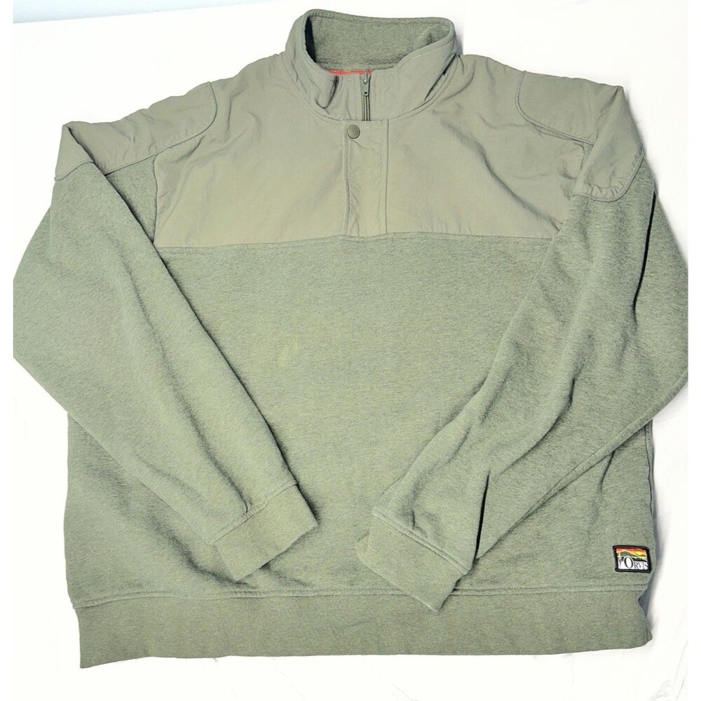 Orvis Mens XXL Sage Green Quarter Zip Fleece Pullover Nylon Yoke Sweatshirt